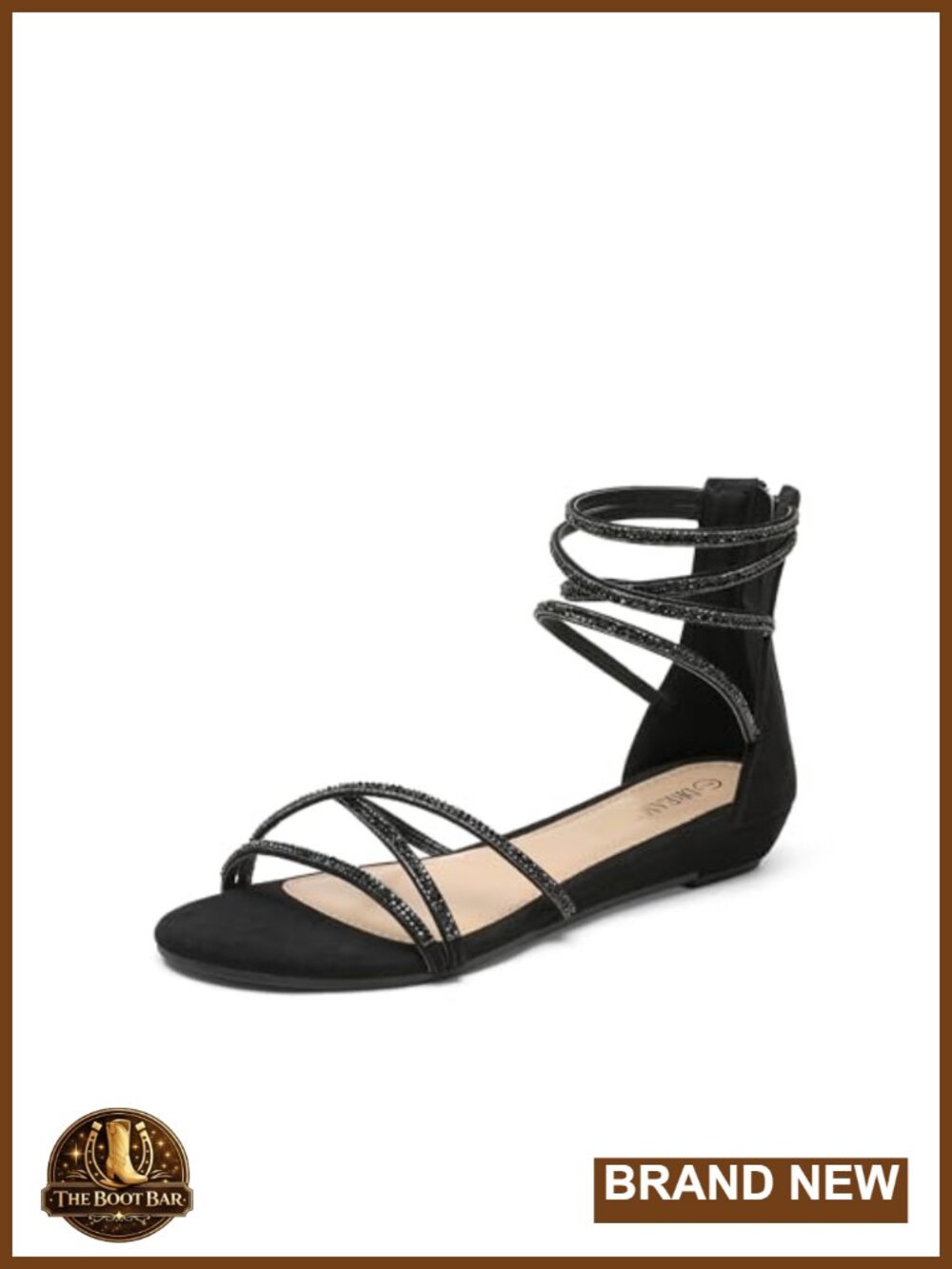 Strappy Dressy Flat Sandals Zip Closure Padded Insole Ankle Strap Casual